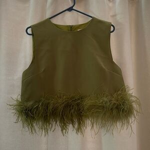 Cropped green feather top